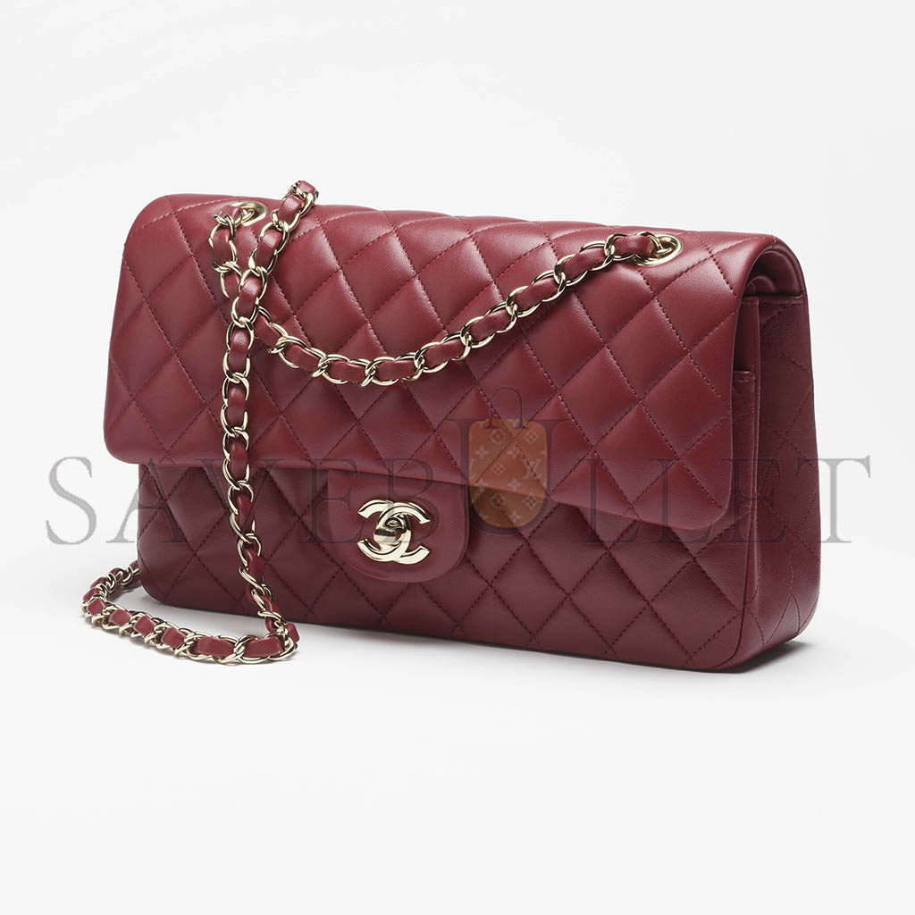 Ch*el classic 11.12 handbag lambskin & gold-tone metal burgundy a01112 (25.5*15.5*6.5cm)
